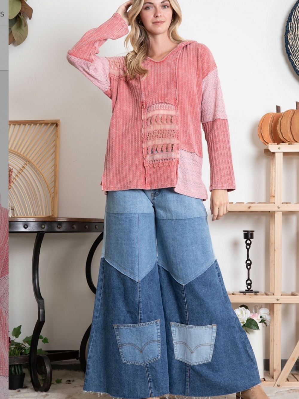Blue Velvet Lace Inset Hooded Top - Picture 4 of 5